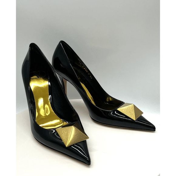 Valentino Garavani One Stud 100mm Pointed-toe Patent Leather Pumps EU 40 Black - Picture 7 of 11